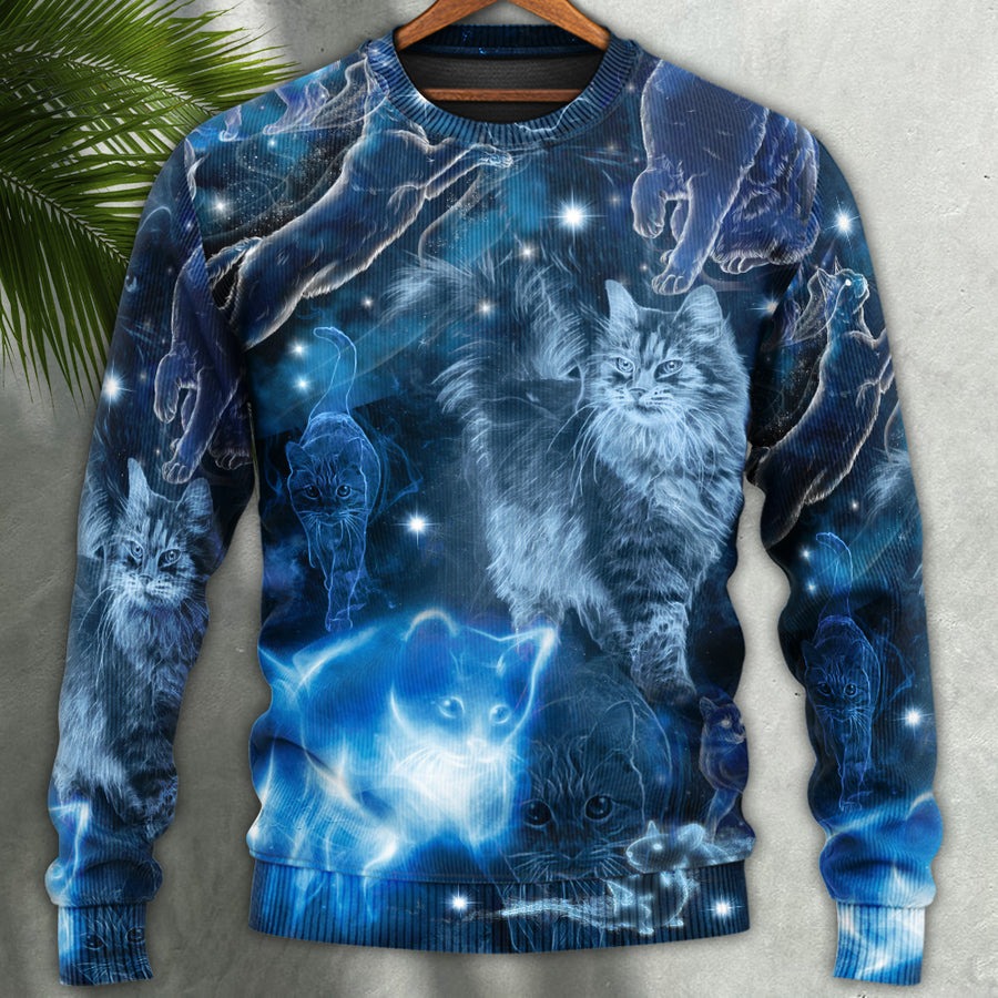 Cat Love Blue Neon Stunning - Sweater - Ugly Christmas Sweaters