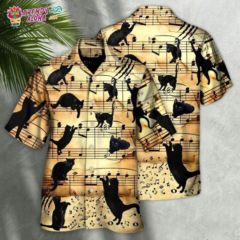 Cat Love Music Note Hawaiian Shirt For Cat Lovers, S-5XL US Size