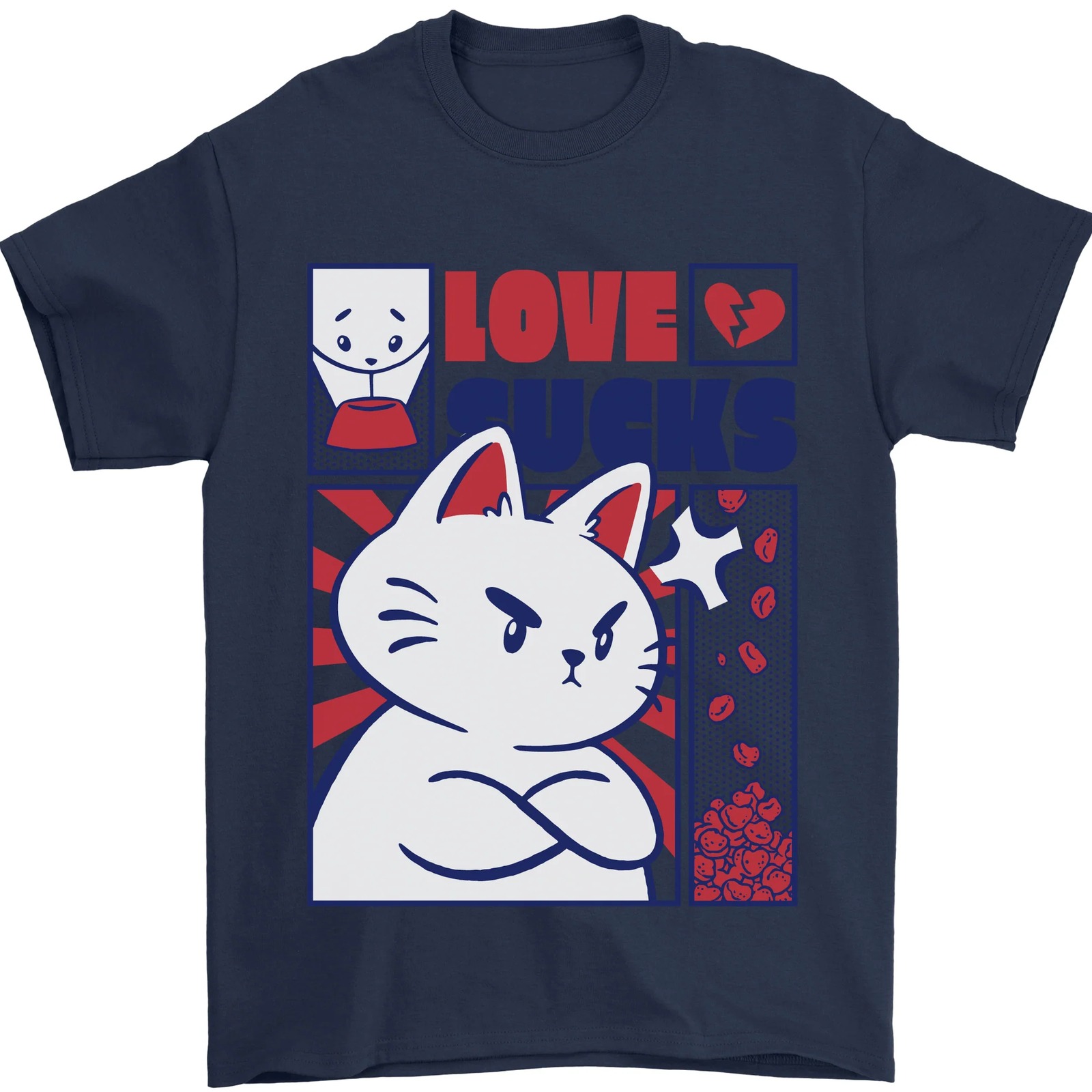 Cat Love Sucks Anti Valentines Singles Day Mens T-Shirt 100% Cotton