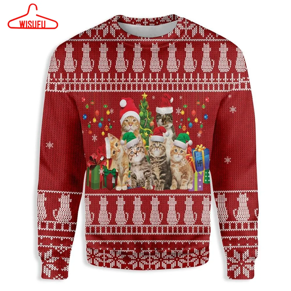 Cat Lovers Christmas Ugly Christmas Sweater - For Men & Women - Adult - New Winter Fashion Shirt Gift For Family