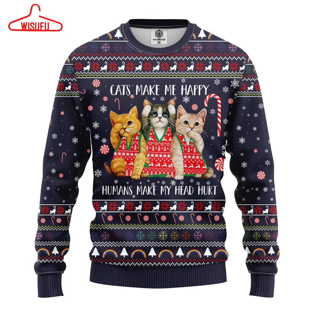 Cat Make Me Happy Ugly Christmas Sweater, All Over Print New Winter Fashion 3d Sweater, Best Gift Ideas