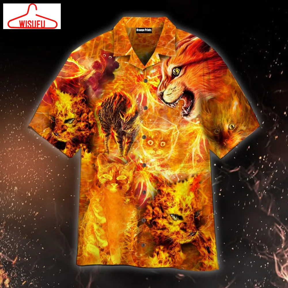 Cat Playing With Fire Hawaiian Shirt