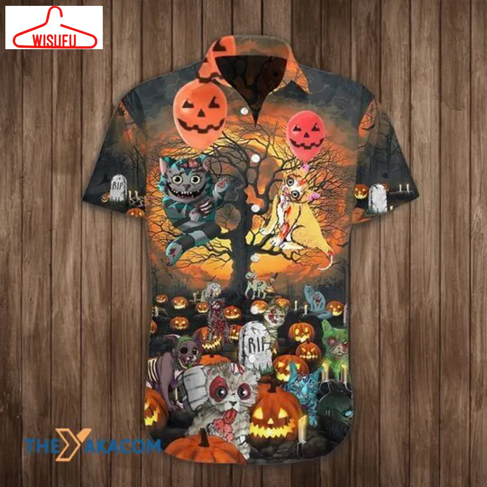 Cat Pumpkin Halloween Creepy And Haunting Hawaiian Shirt, New Fashion Gifts