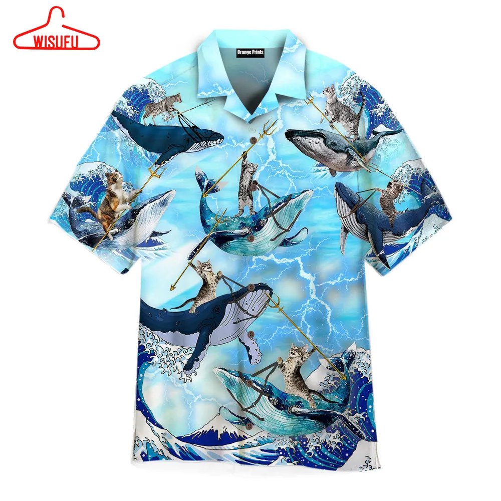 Cat Riding Whale In Ocean Hawaiian Shirt