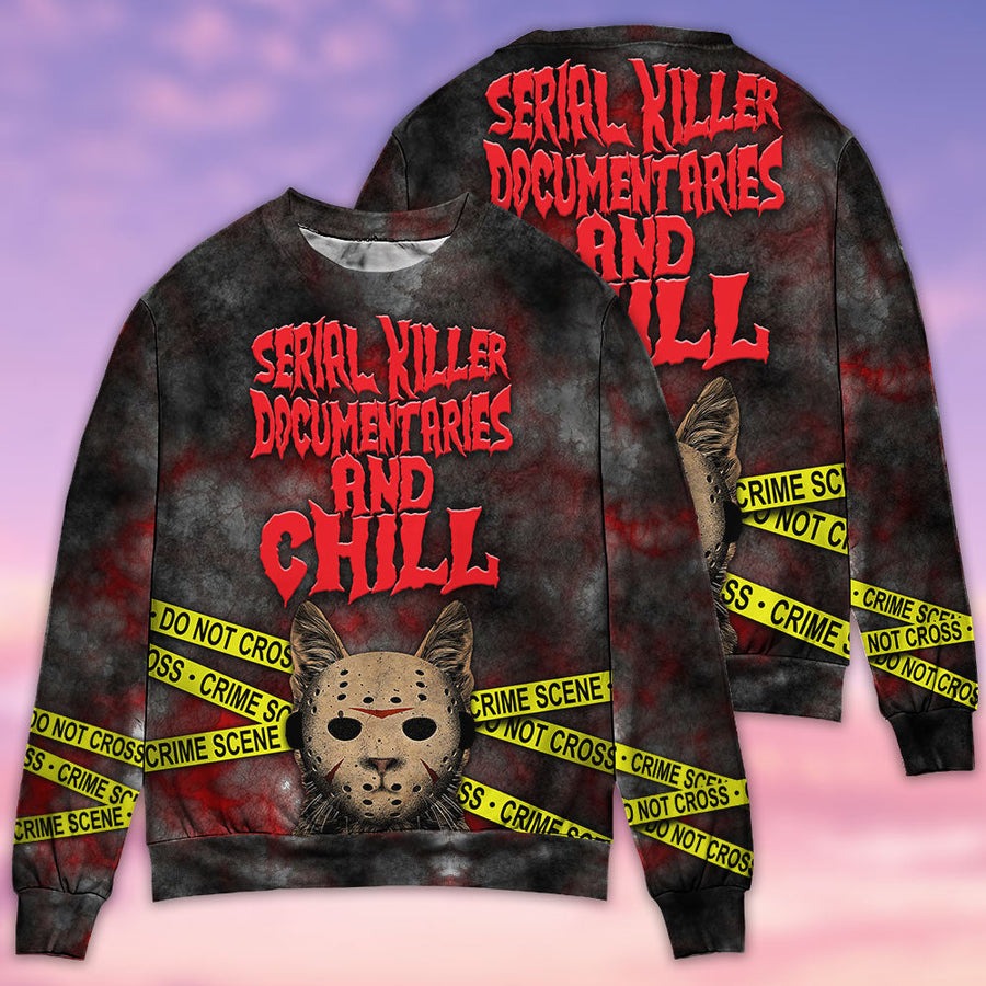 Cat Serial Killer Documentaries And Chill - Sweater - Ugly Christmas Sweaters