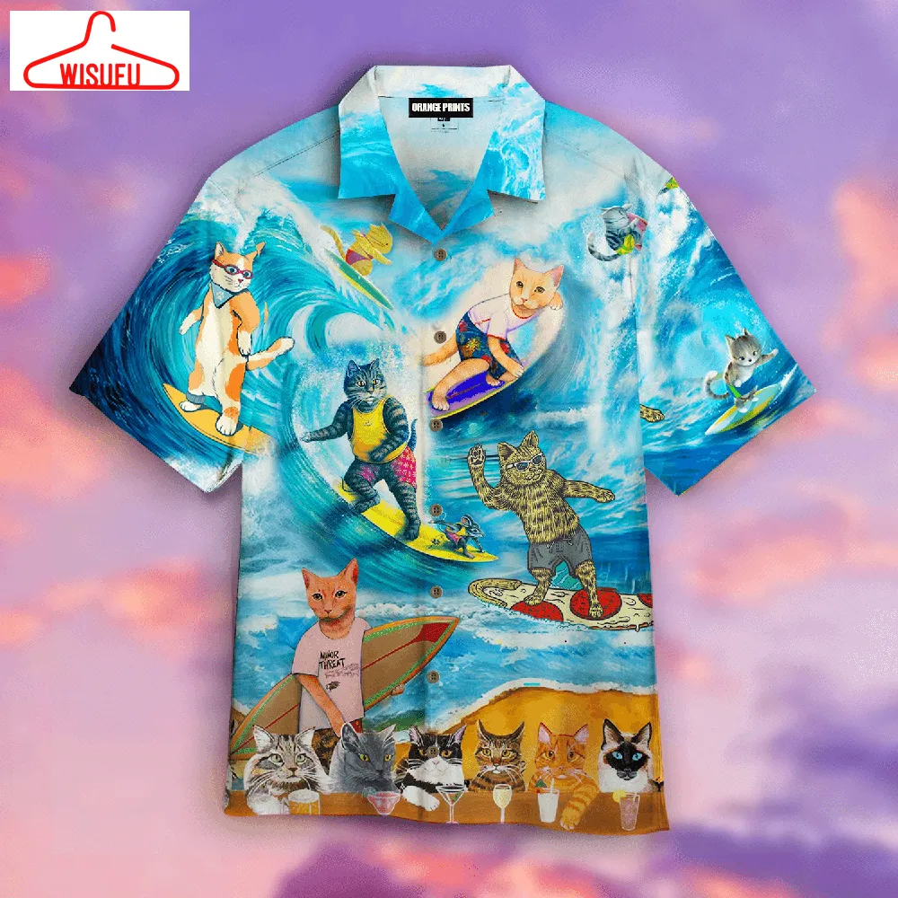 Cat Surfing Hawaiian Shirt