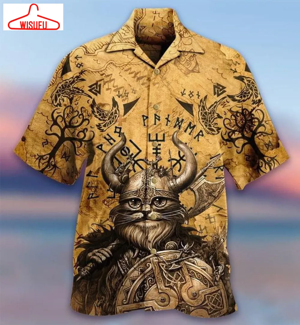 Cat Viking Print Hawaiian Shirt