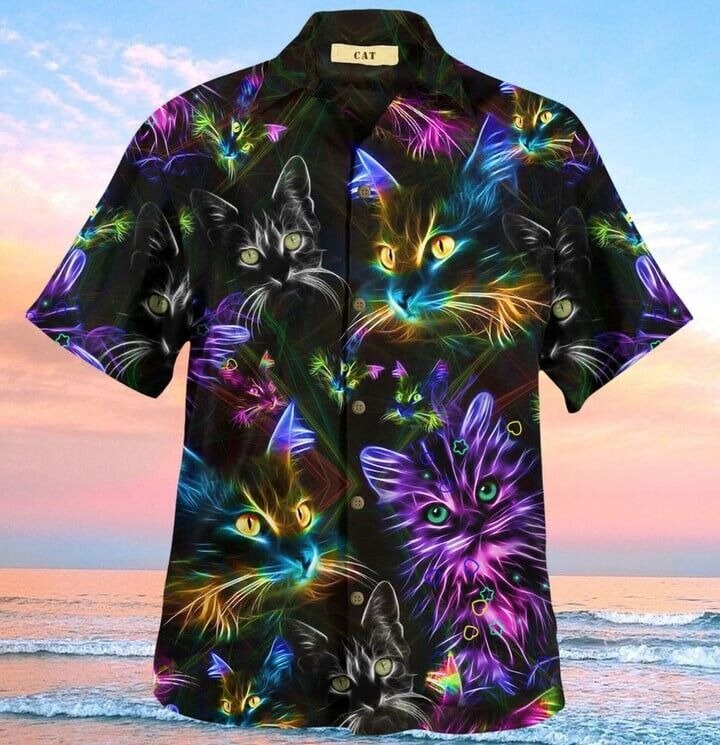 Cats Art Hawaii Shirt, Gift For Cat Lovers, S-5XL US Size. Couple Hawaiian Shirt