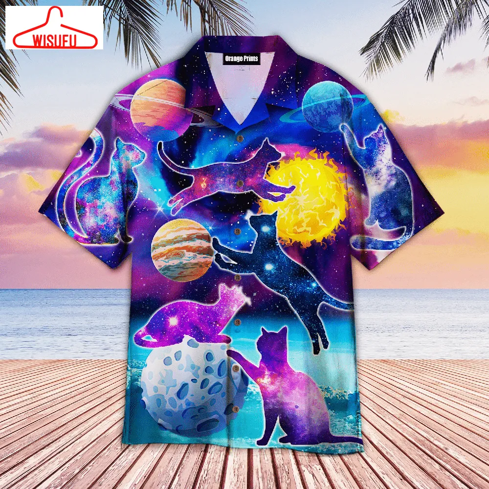 Cats Silhouette Sit Of A Bright Galaxy Hawaiian Shirt