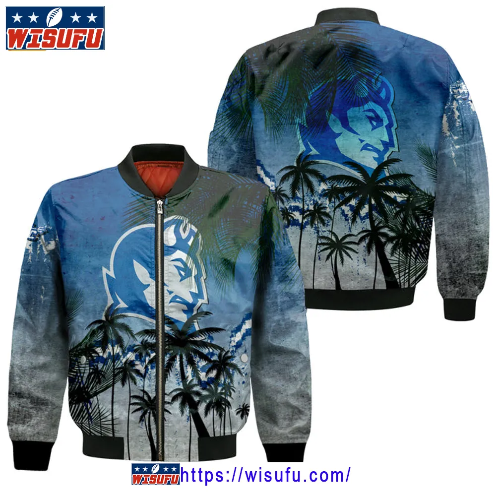 Central Connecticut Blue Devils Coconut Tree Tropical Grunge Bomber Jacket