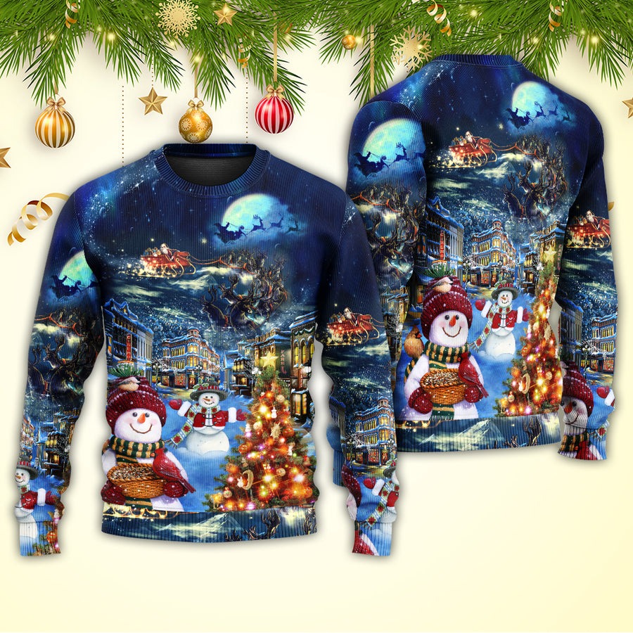 Christmas Family Snowman Santa Claus In Love Light Art Style - Sweater - Ugly Christmas Sweaters