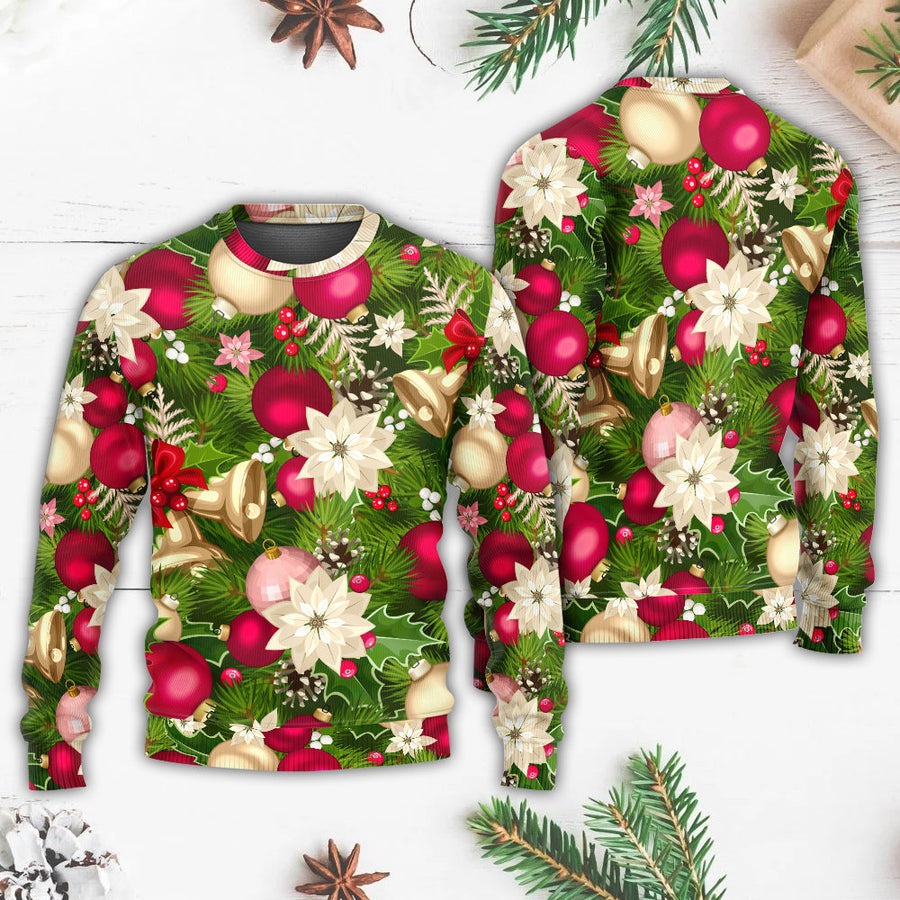 Christmas Fir-Tree And Poinsettia Flowers - Sweater - Ugly Christmas Sweaters