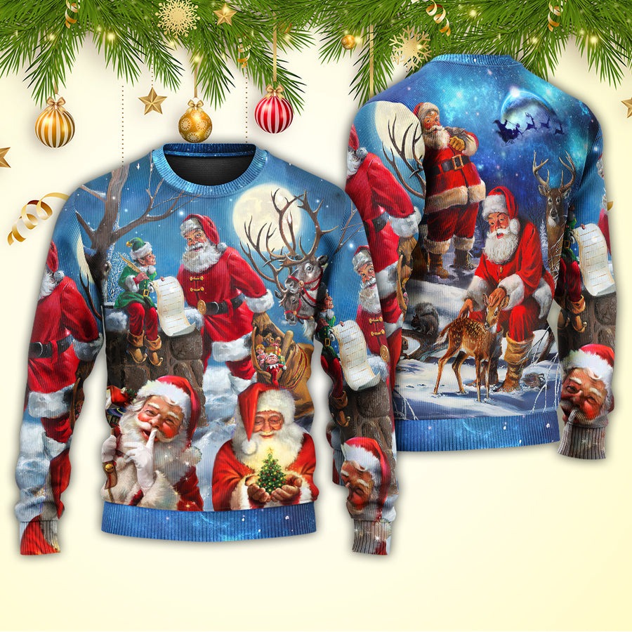 Christmas Funny Santa Claus Elf Xmas Is Coming Blue Sky Art Style - Sweater - Ugly Christmas Sweaters