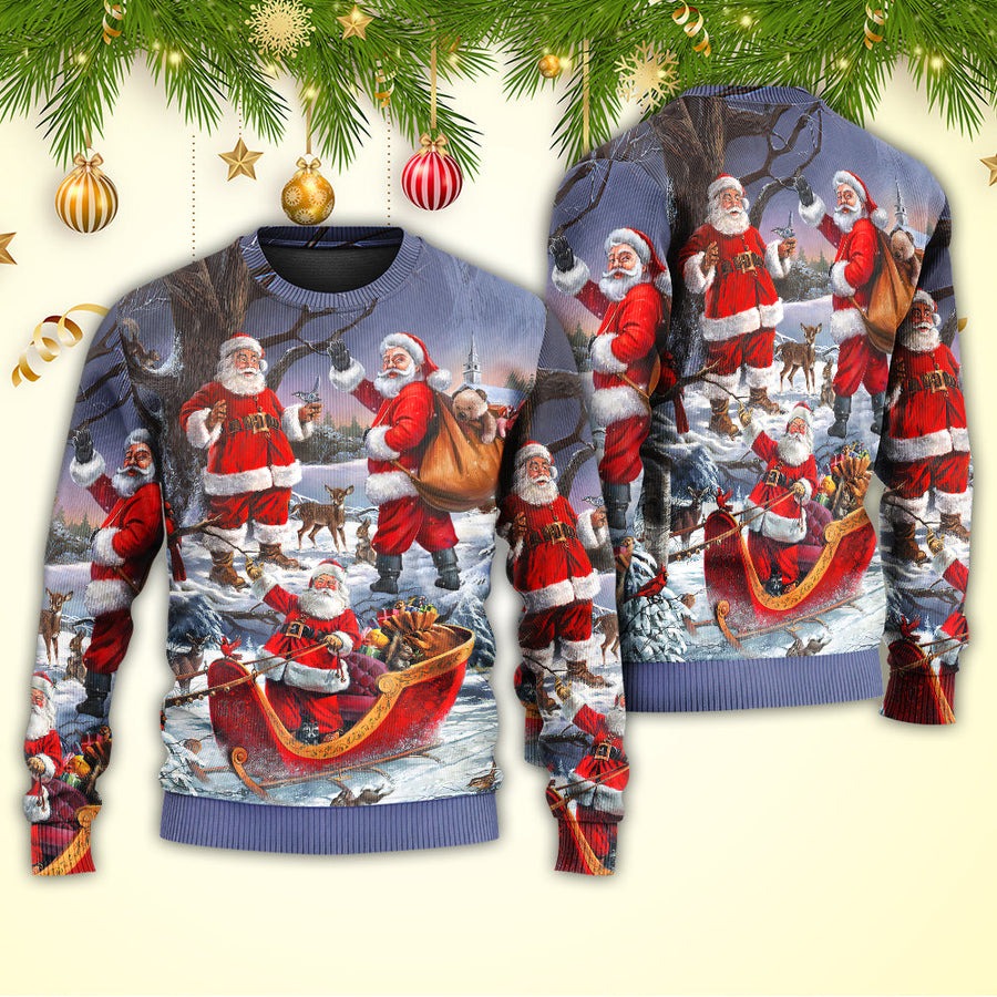 Christmas Funny Santa Claus Happy Xmas Is Coming Art Style Type- Sweater