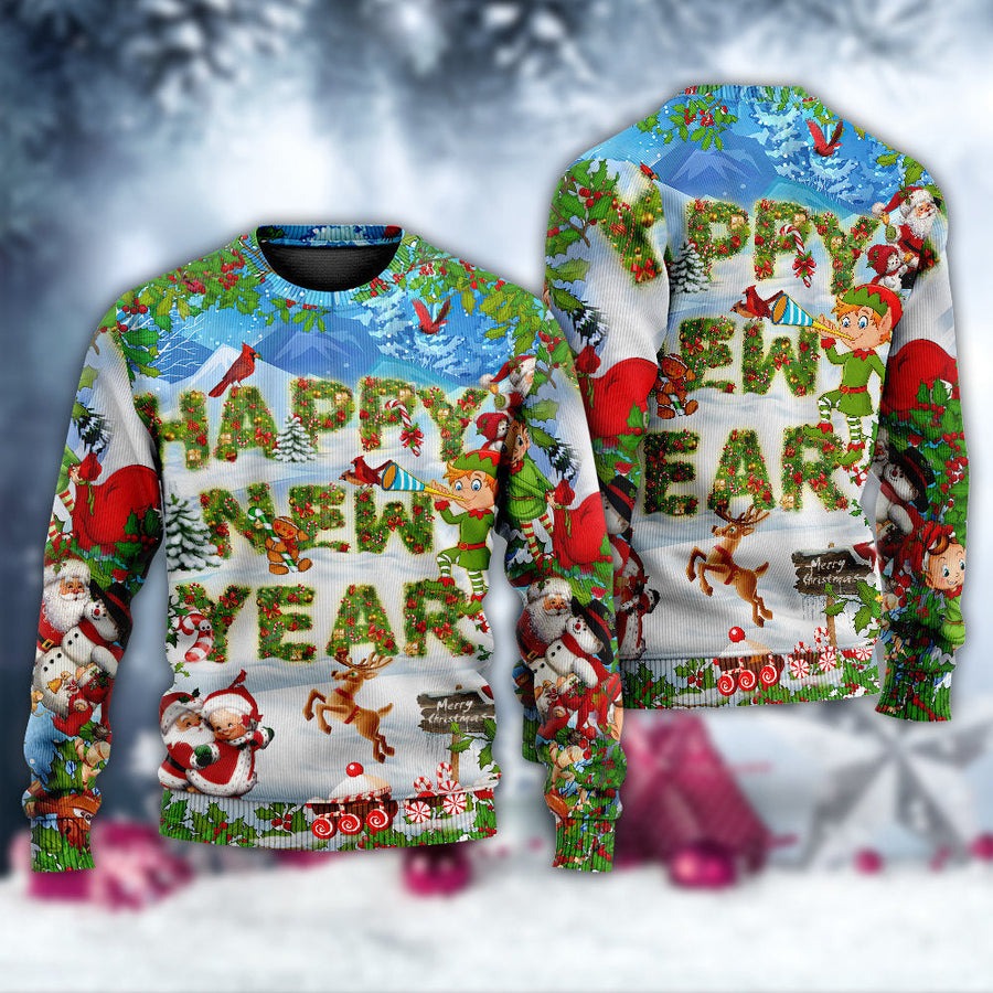 Christmas Happy New Year Snow - Sweater - Ugly Christmas Sweaters