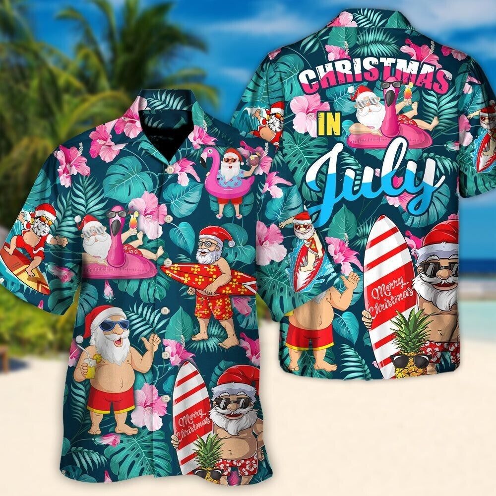 Christmas In July Funny Santa Claus Hawaiian Shirt, Gift For Men, S-5XL US Size