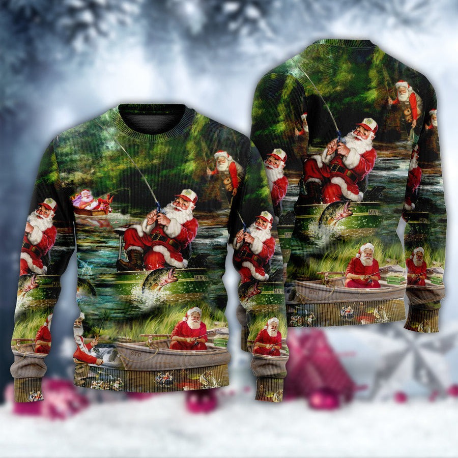 Christmas Merry Fishmasand A Happy New Reel - Sweater - Ugly Christmas Sweaters