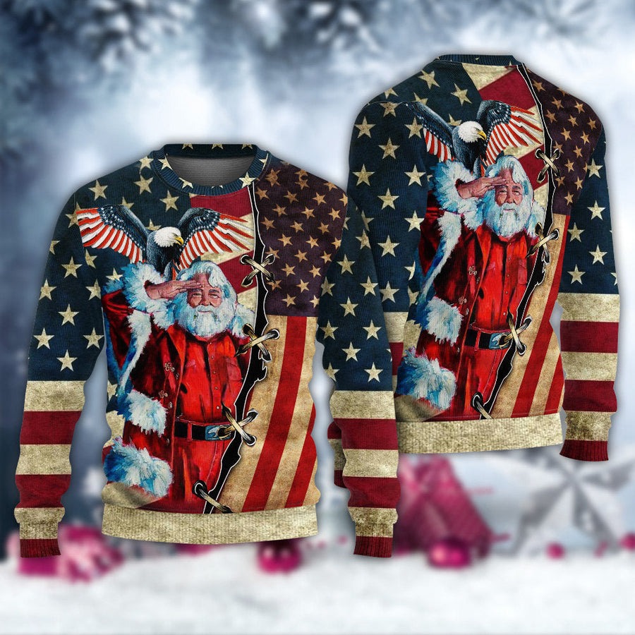 Christmas Patriot Santa Claus - Sweater - Ugly Christmas Sweaters