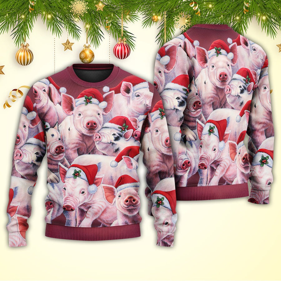 Christmas Piggies Funny Xmas Is Coming Art Style - Sweater - Ugly Christmas Sweaters