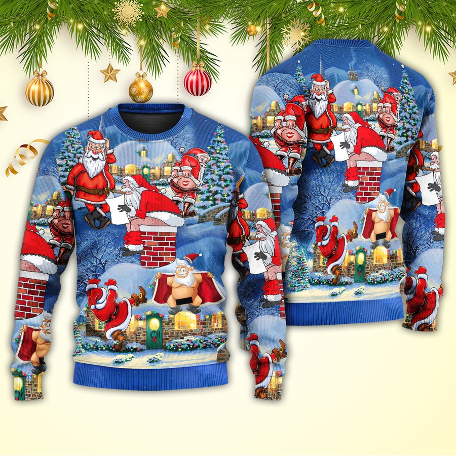 Christmas Rebellious Santa Claus Drunk Beer Troll Xmas Funny - Sweater - Ugly Christmas Sweaters