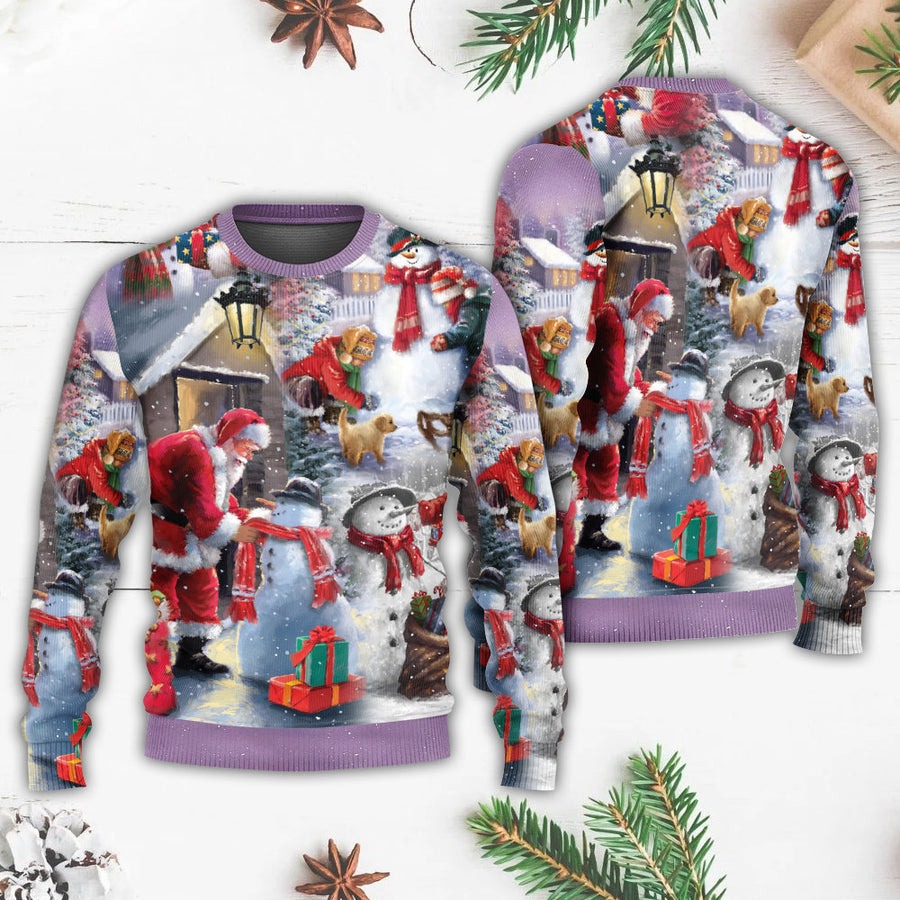 Christmas Santa Claus Build Snowman Gift For You - Sweater - Ugly Christmas Sweaters