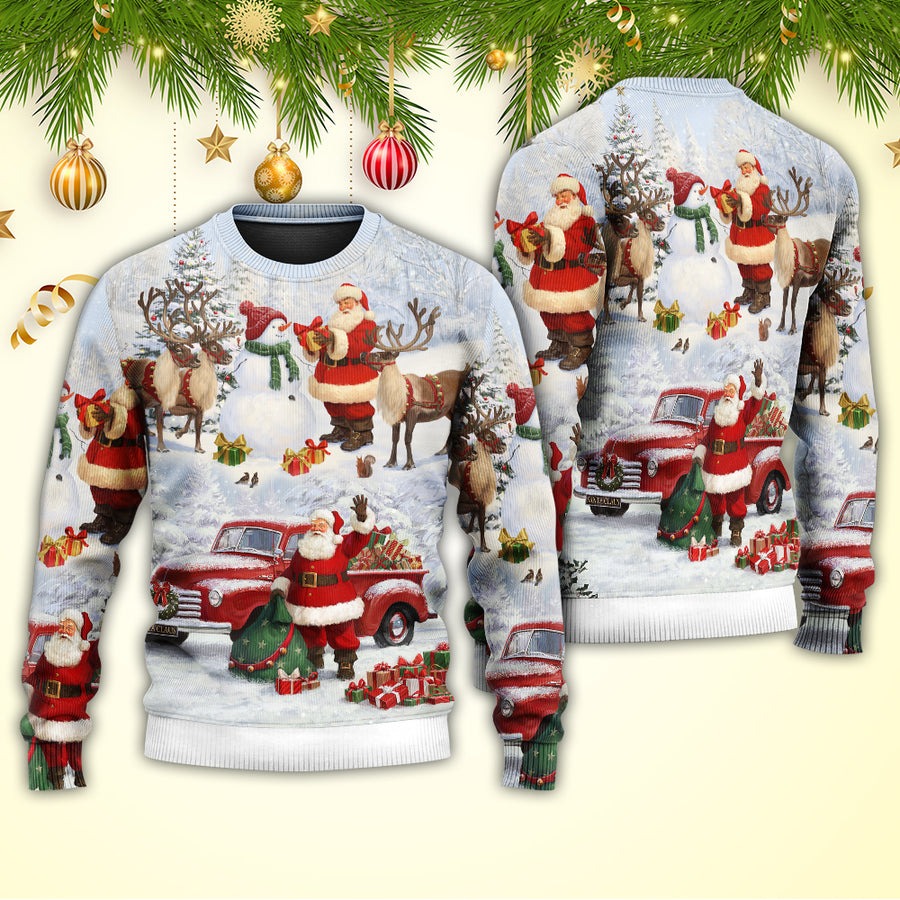 Christmas Santa Claus Gift For Xmas Snow Painting Style - Sweater - Ugly Christmas Sweaters