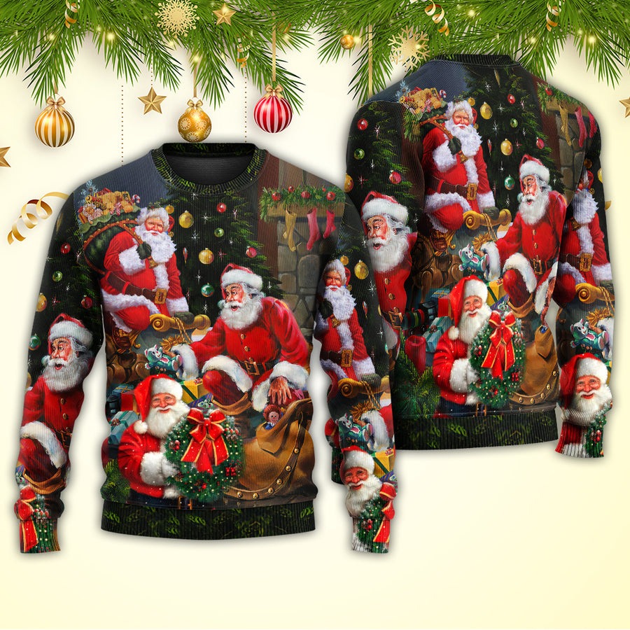 Christmas Santa Claus Gift Xmas Is Coming Art Style - Sweater - Ugly Christmas Sweaters