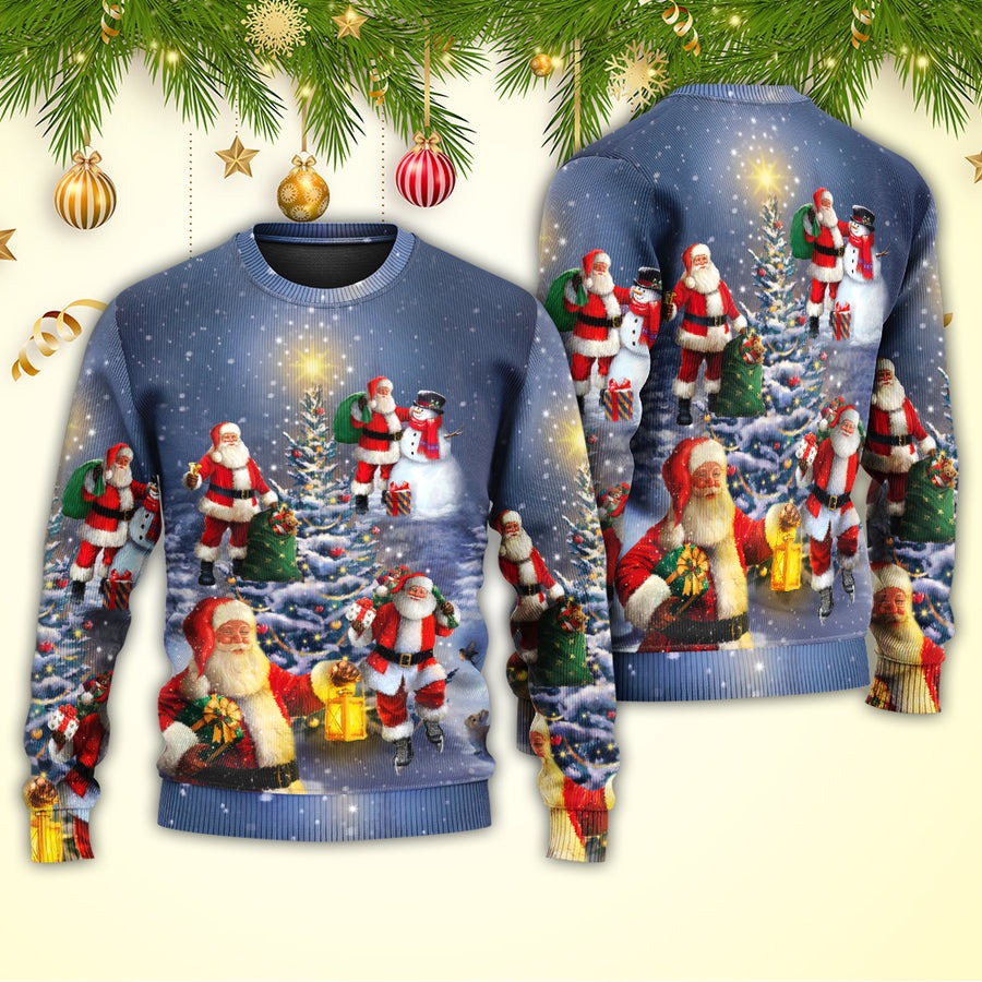 Christmas Santa Claus In Love Light Xmas Tree - Sweater - Ugly Christmas Sweaters