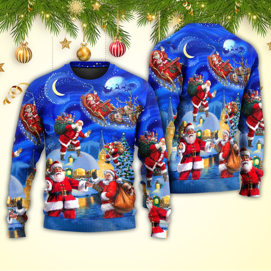 Christmas Santa Claus In The Town Magic Night Art Style - Sweater - Ugly Christmas Sweaters