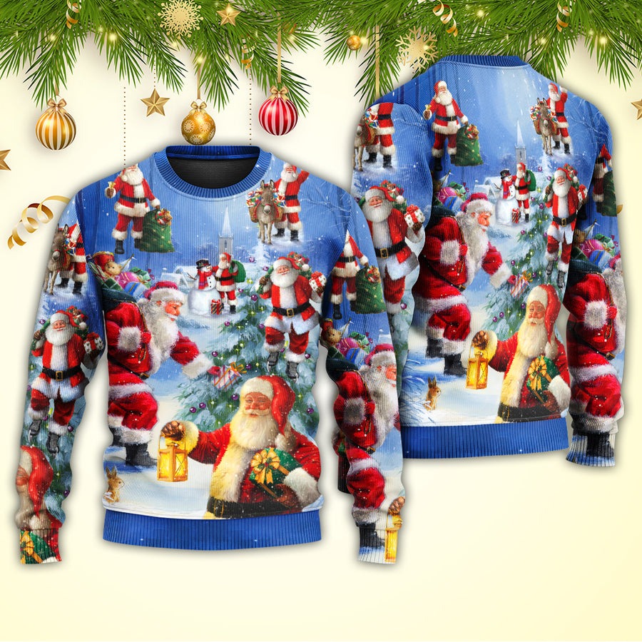 Christmas Santa Claus Is Coming Story Night Art Style - Sweater - Ugly Christmas Sweaters