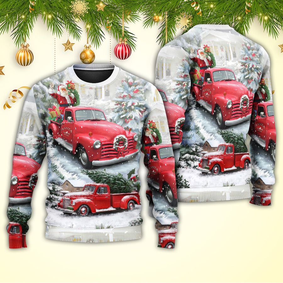 Christmas Santa Claus Red Truck Xmas Is Coming Art Style - Sweater - Ugly Christmas Sweaters