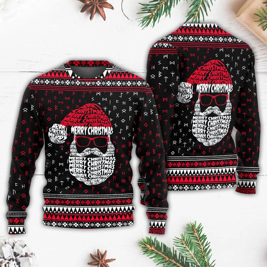 Christmas Santa Claus Retro Viking Pattern - Sweater - Ugly Christmas Sweaters