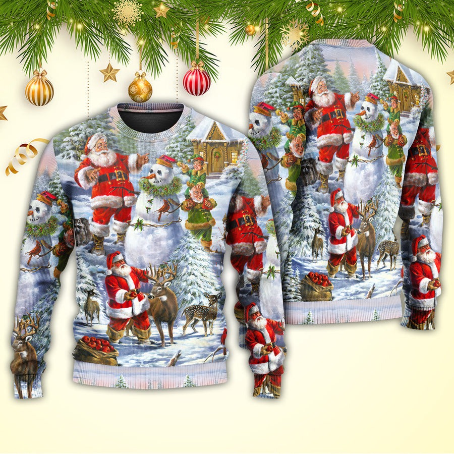 Christmas Santa Claus Snowman Elf So Happy Art Style - Sweater - Ugly Christmas Sweaters