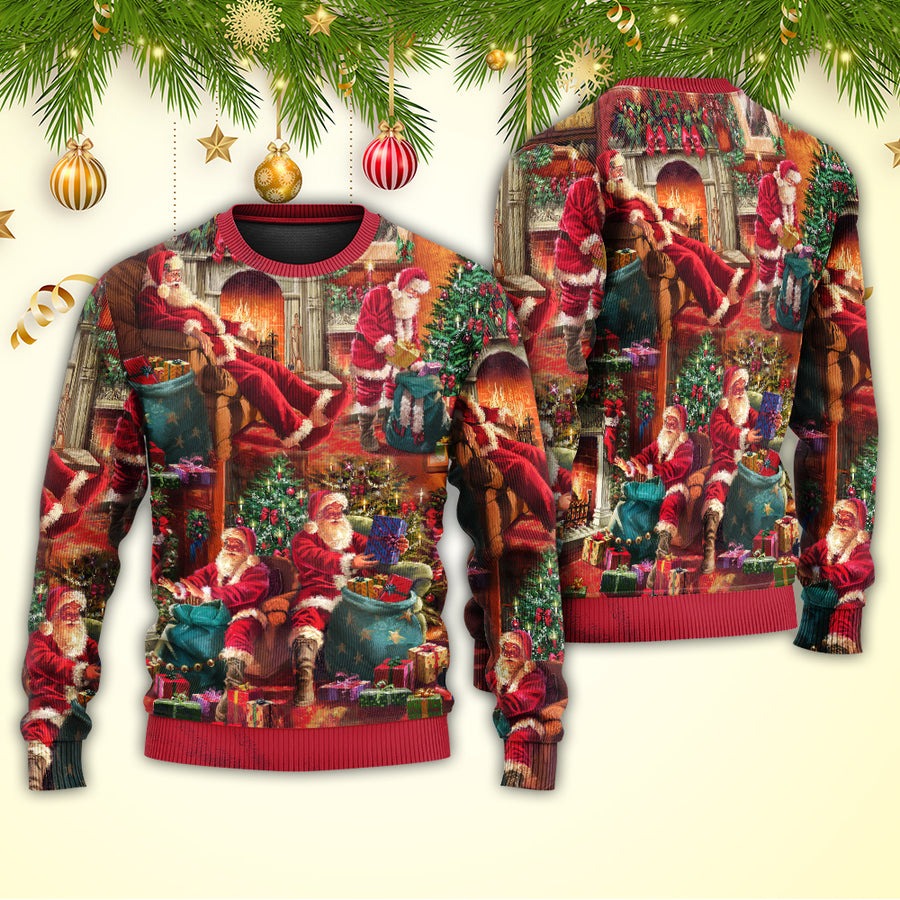 Christmas Santa Claus Story Chilling Happy Xmas Art Style - Sweater - Ugly Christmas Sweaters