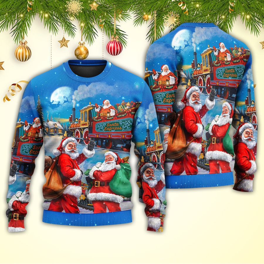 Christmas Santa Claus Train Gift For Xmas Art Style - Sweater - Ugly Christmas Sweaters