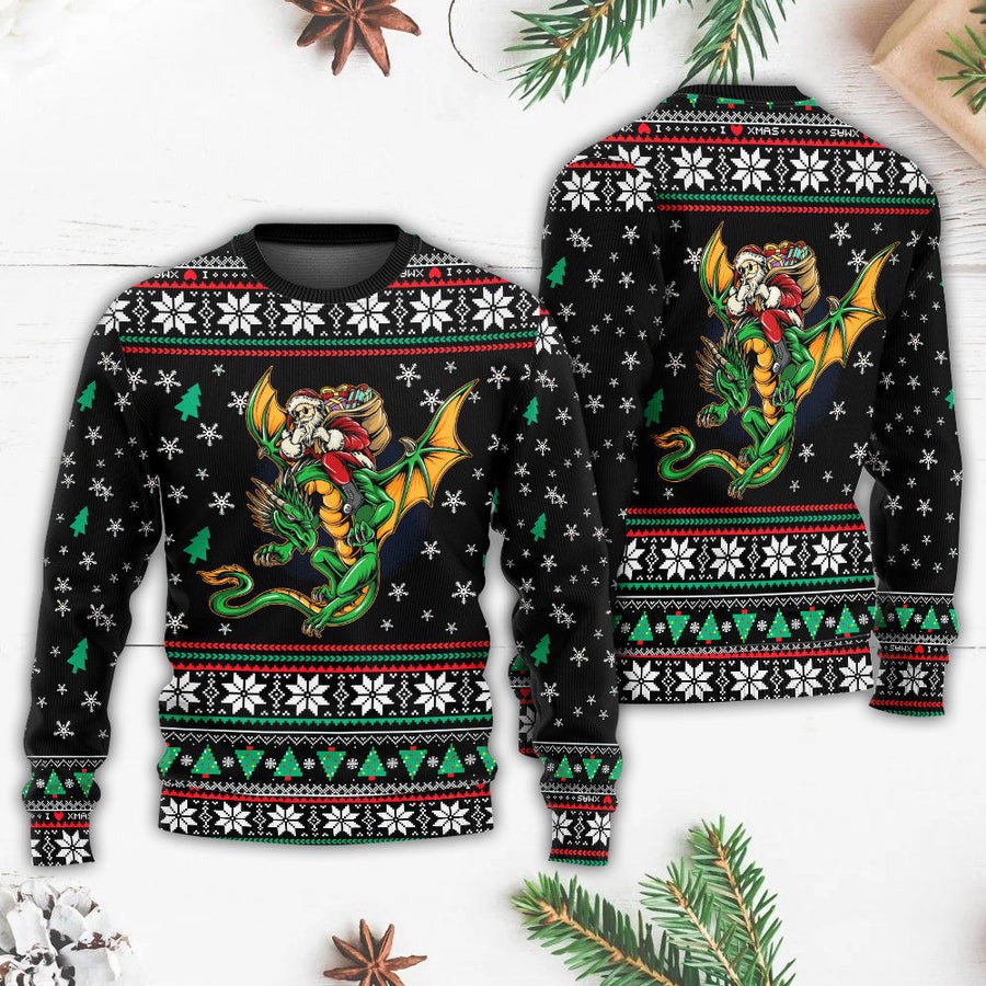 Christmas Santa Claus With Dragon - Sweater - Ugly Christmas Sweaters