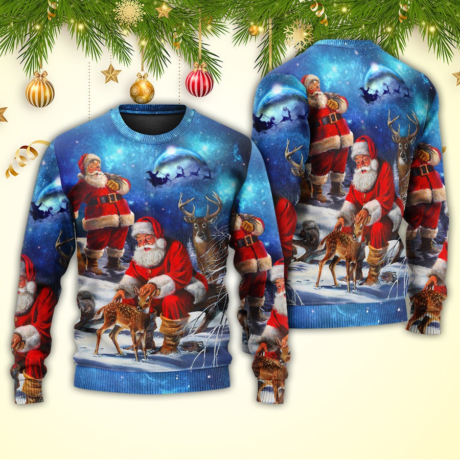 Christmas Santa Claus Xmas Is Coming Sky Night Art Style - Sweater - Ugly Christmas Sweaters