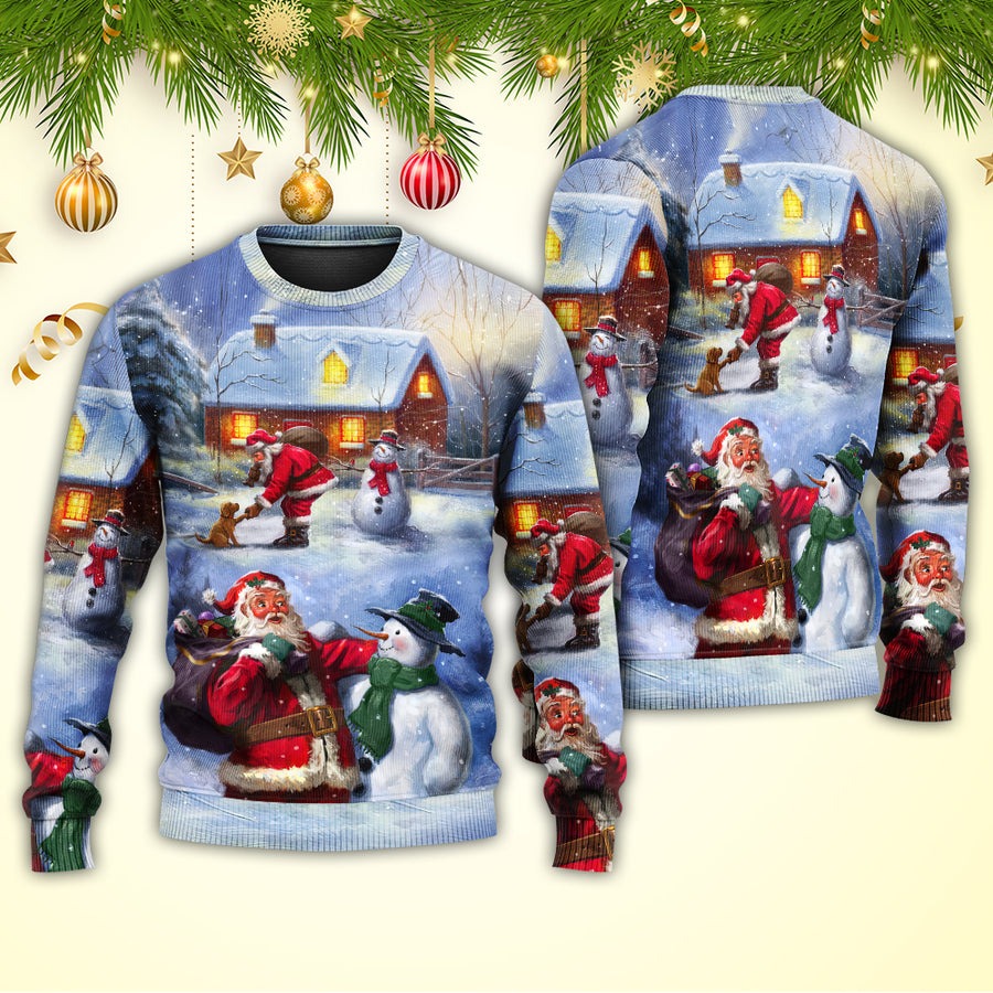 Christmas Santa Love Snowman In The Village Gift For Xmas - Sweater - Ugly Christmas Sweaters