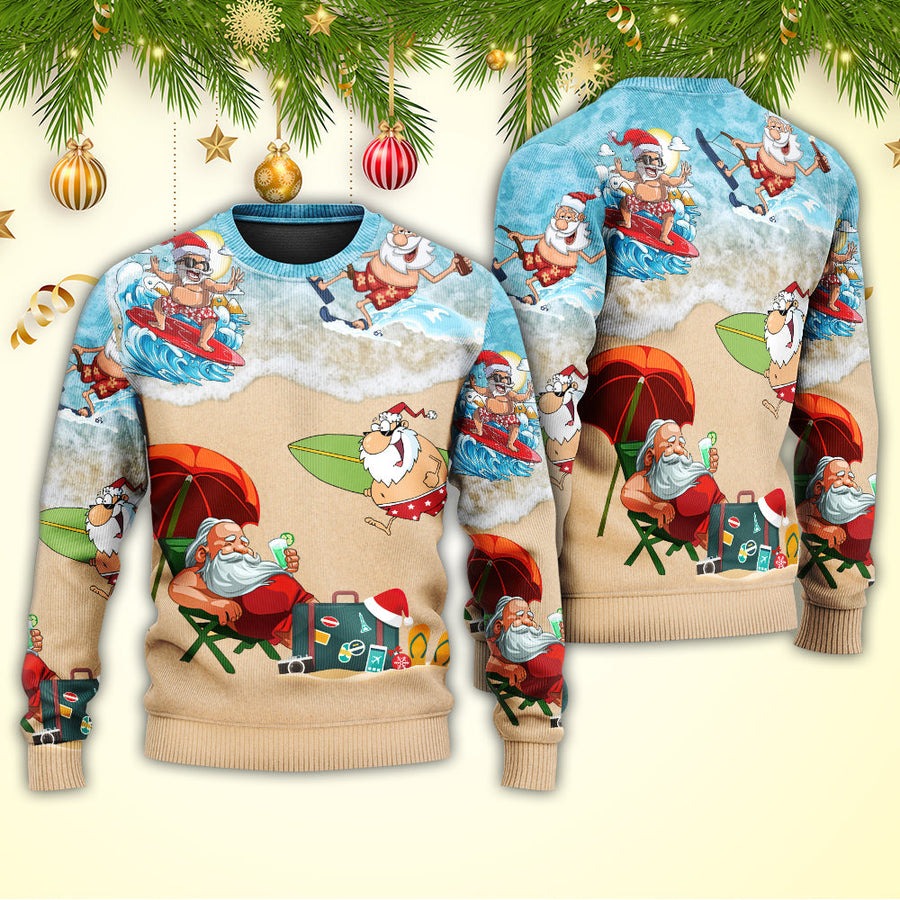 Christmas Santa Play On Beach - Sweater - Ugly Christmas Sweaters