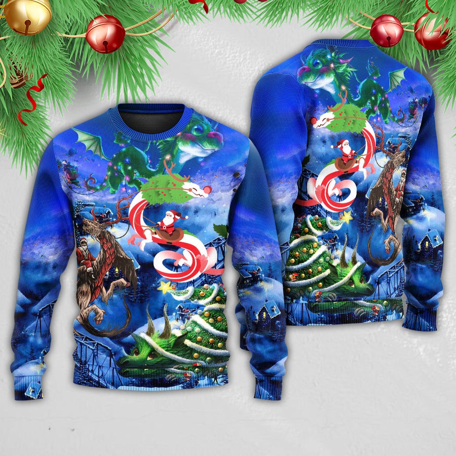 Christmas Santa Riding A Dragon - Sweater - Ugly Christmas Sweaters