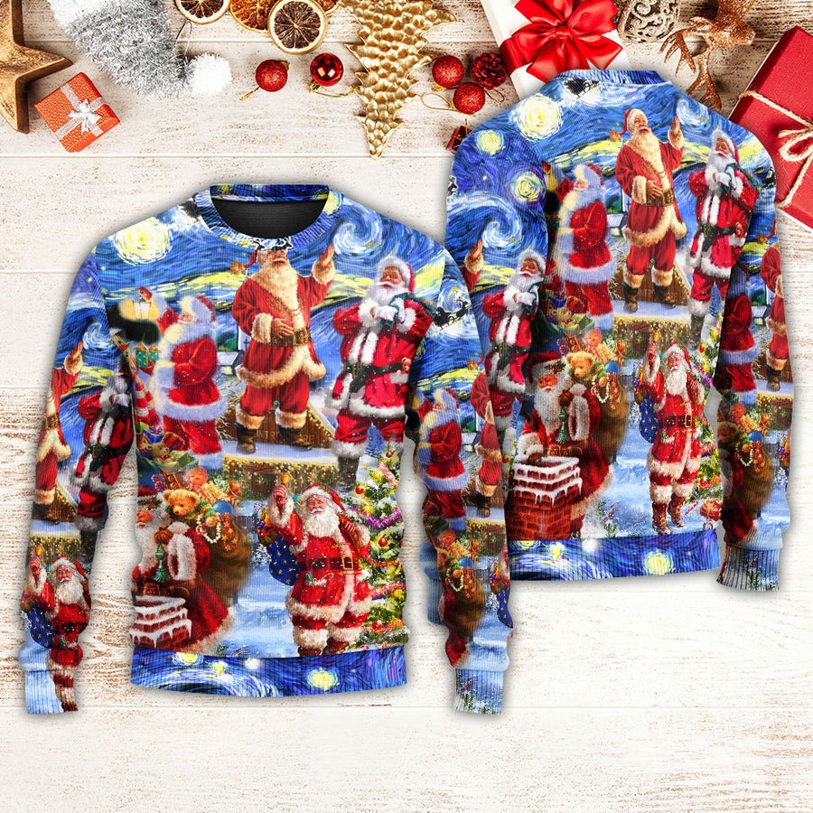 Christmas Santa Snow Night Merry Xmas - Sweater - Ugly Christmas Sweaters