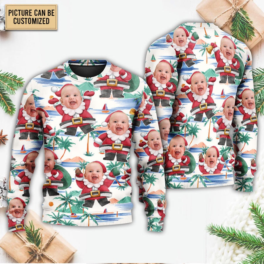 Christmas Santa Summer Beach Custom Photo - Sweater - Ugly Christmas Sweaters