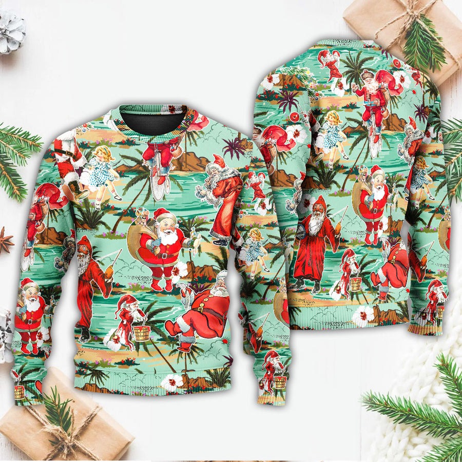 Christmas Santa Vacation Beach Joyful - Sweater - Ugly Christmas Sweaters