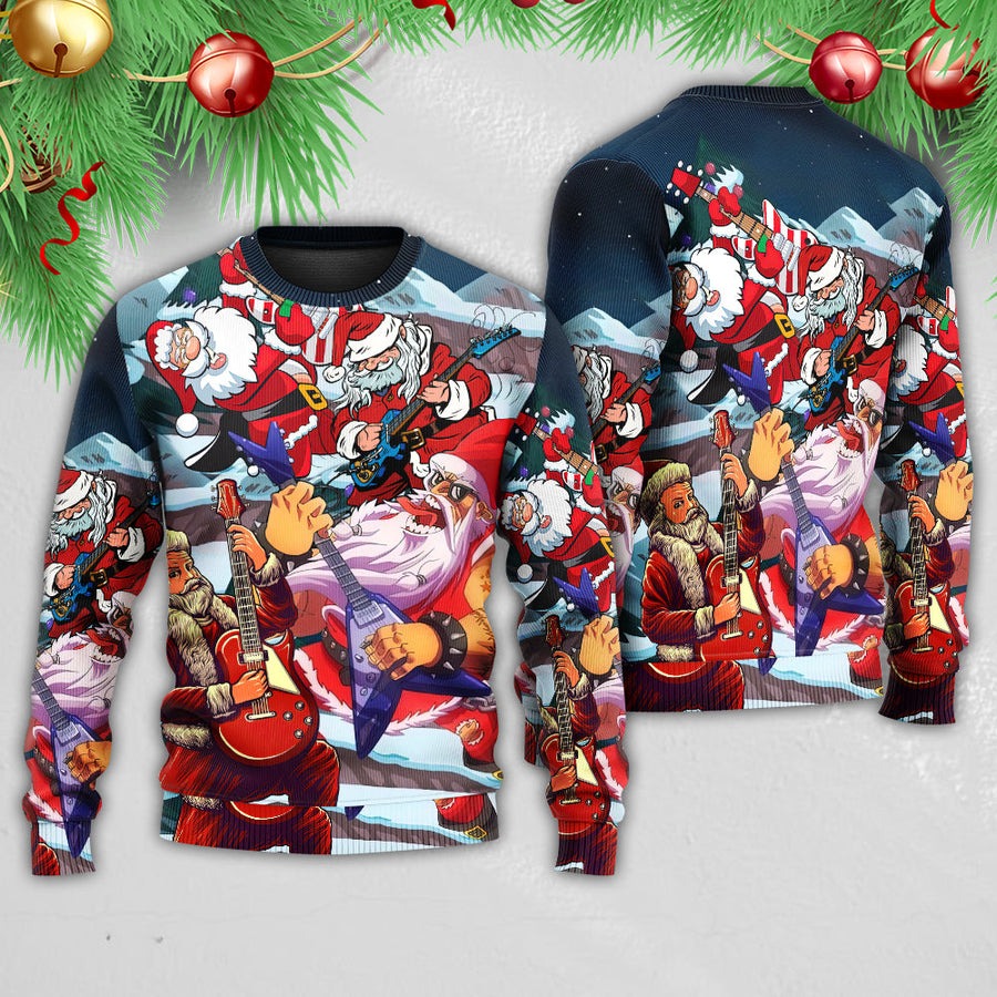 Christmas Santa With Electric Guitar - Sweater - Ugly Christmas Sweaters