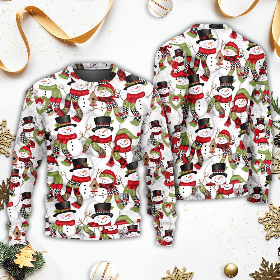 Christmas Snowman Family Happy Christmas - Sweater - Ugly Christmas Sweaters