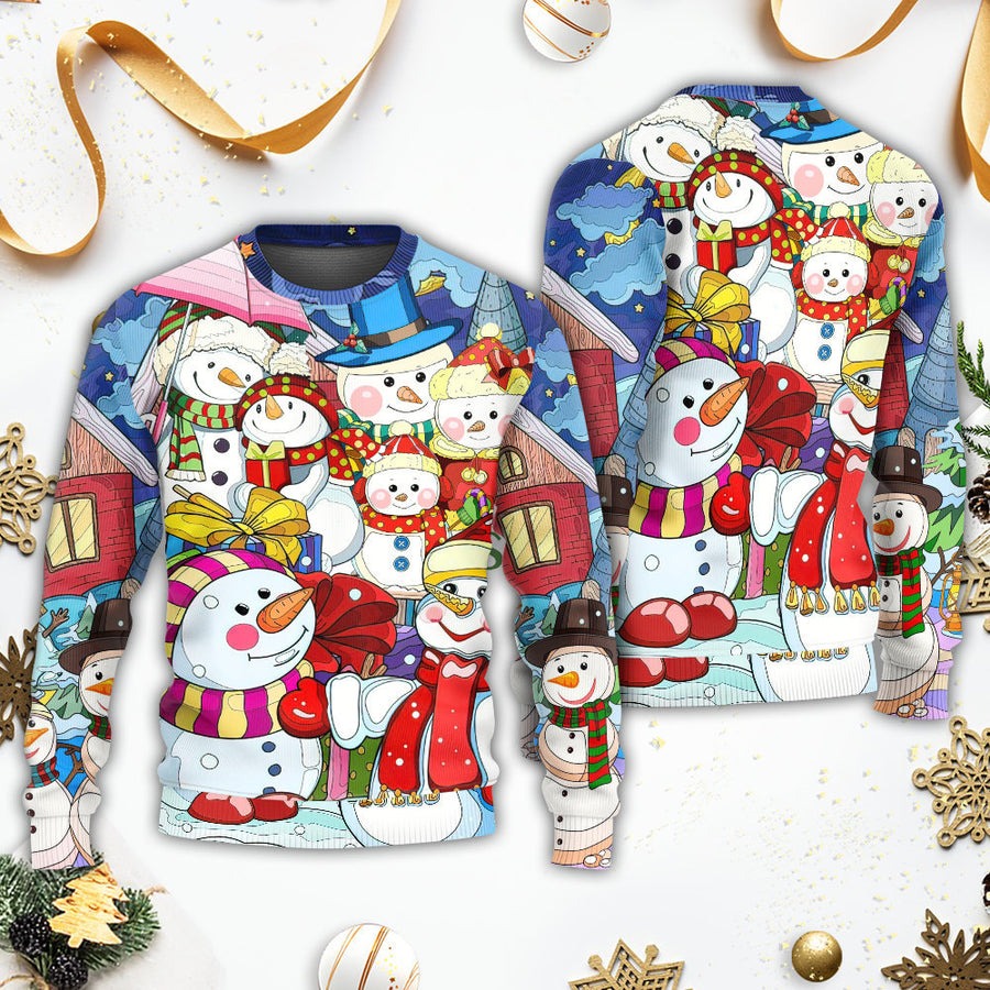 Christmas Snowman Merry Xmas And Happy New Year Art Style - Sweater - Ugly Christmas Sweaters