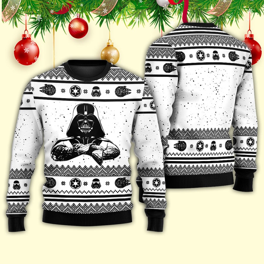 Christmas Star Wars Darth Vader Black And White - Sweater - Ugly Christmas Sweaters