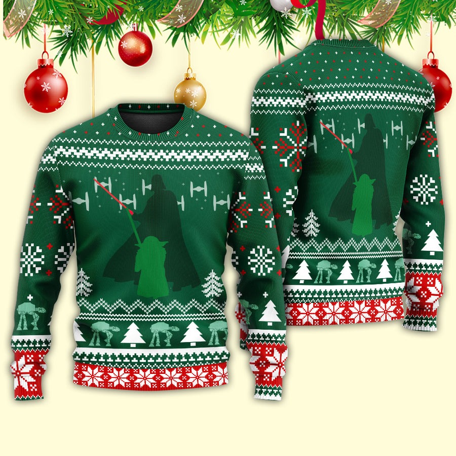 Christmas Star Wars Green Darth Vader And Yoda - Sweater - Ugly Christmas Sweaters