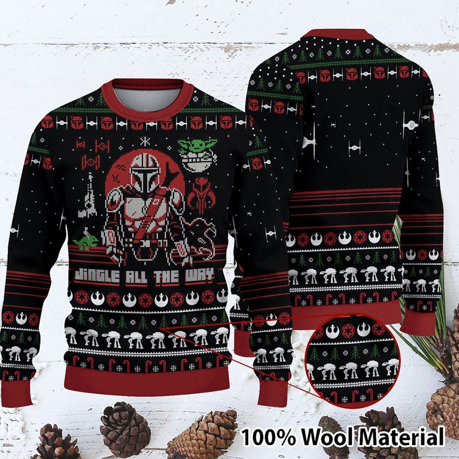 Christmas Star Wars Jingle All The Way Mandalorian Yoda - Sweater - Ugly Christmas Sweaters