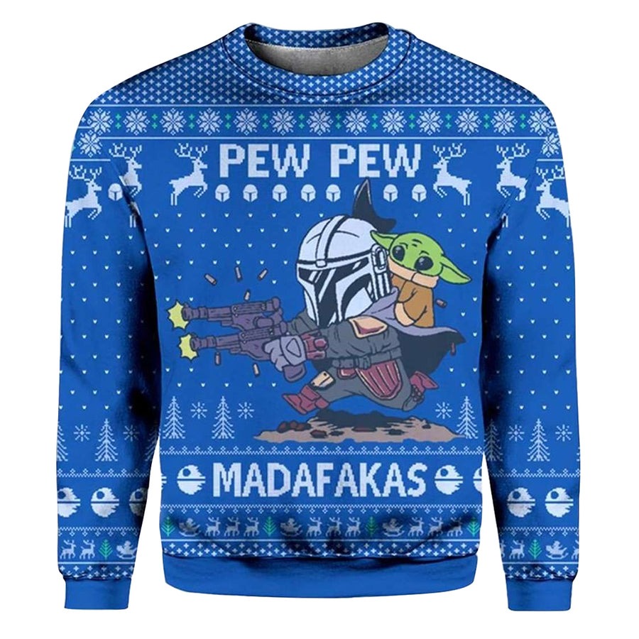 Christmas Star Wars Pew Pew Madafakas Baby Yoda - Sweater - Ugly Christmas Sweaters